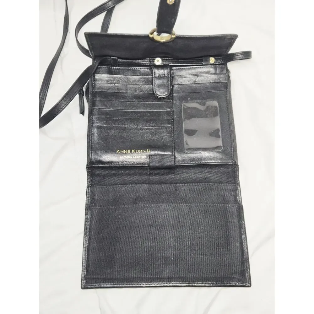 Hobo Vtg Black Genuine Leather Crossbody Anne Klein Boho Inde Retro Grunge 90's